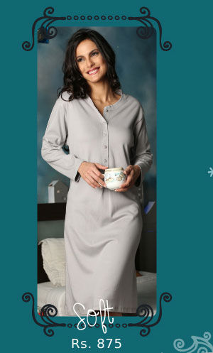 Penny Dreamwear Cosy Cotton Henley Neck Full Sleeves Night Dress.