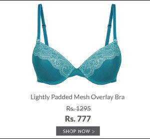 Amante Lightly Padded Mesh Overlay Bra With Lace In Between-Blue.