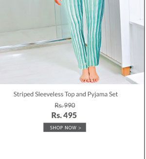 Enamor Inaya Striped Sleeveless Top and Pyjama Set.