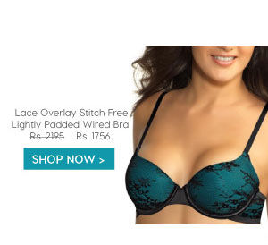 Amante Lace Overlay Stitch Free Lightly Padded Wired Bra-Turquoise.
