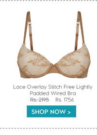 Amante Lace Overlay Stitch Free Lightly Padded Wired Bra-Skin.