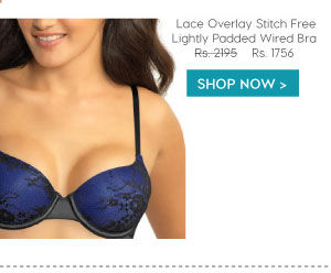 Amante Lace Overlay Stitch Free Lightly Padded Wired Bra-Blue.