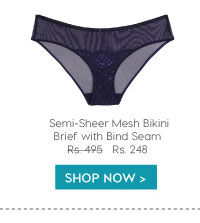 Amante Semi-Sheer Mesh Bikini Brief with Bind Seam -Blue.
