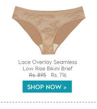 Amante Lace Overlay Seamless Low Rise Bikini Brief-Skin.