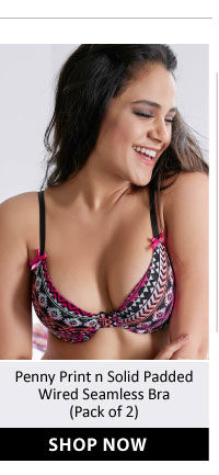 Penny Print n Solid Padded Wired Seamless Bra (Pack of 2)-Fuchsia Print.