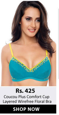 Coucou Plus Comfort Cup Double Layered Wirefree Floral Bra- Blue Floral.