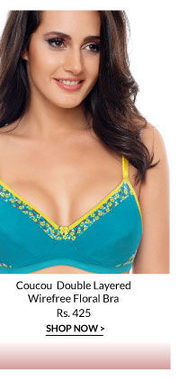 Coucou Plus Comfort Cup Double Layered Wirefree Floral Bra- Blue Floral.