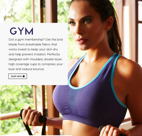 Penny Movement No Bounce Power Gym Bra with Mesh Panels and Removable Pads.