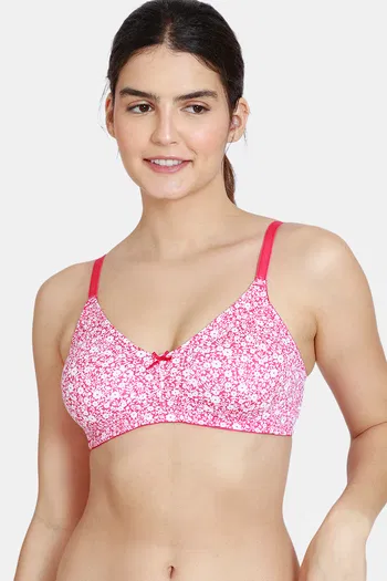 Buy Zivame Essentials Double Layered Non Wired Full Coverage T-Shirt Bra -  Dk Pink Floral at Rs.559 online