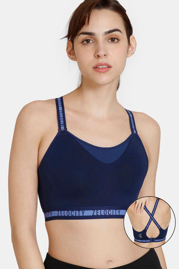 Buy Zivame Zelocity High Impact Sports Bra With No Bounce - Red Blue online
