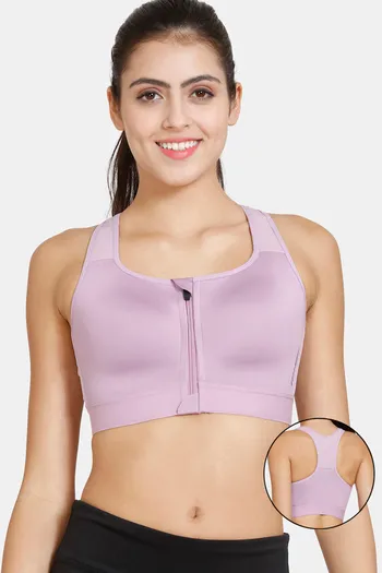 Zelocity High Impact Quick Dry Front Opening Sports Bra - Lavender Herb