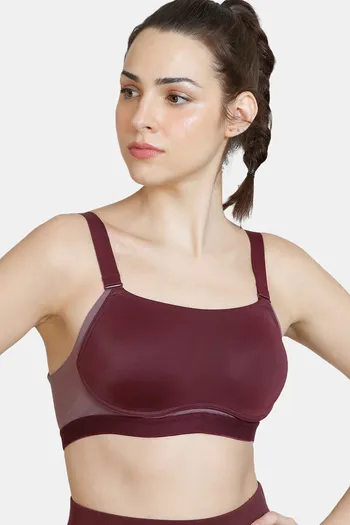 Buy Zelocity High Impact Padded Wide Waist Band Sports Bra - Fig at Rs.1596  online