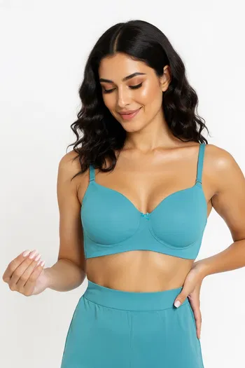 Buy Zivame Padded Non Wired 3/4Th Coverage T-Shirt Bra Biscay