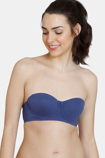 Buy Zivame Abstract Colourplay Mesh Padded Non Wired 3/4th Coverage  Strapless Bra - Blue online