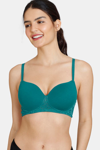 Zivame Padded Non Wired 3/4th Coverage T-Shirt Bra - Deep Lake