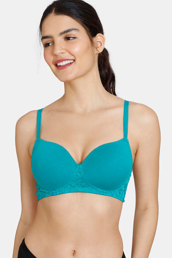 Buy Zivame Padded Non Wired 3/4th Coverage T-Shirt Bra - Deep