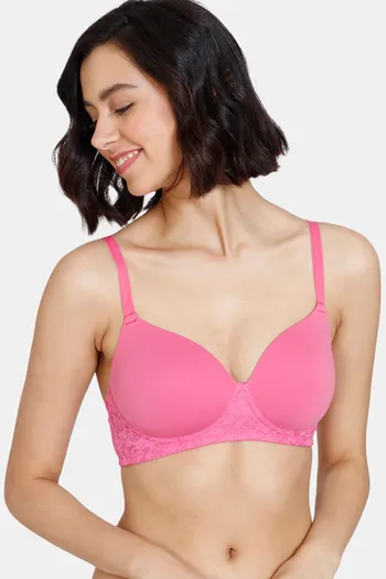Buy Zivame Padded Non Wired 3/4th Coverage T-Shirt Bra - Ibis Rose at Rs.494  online