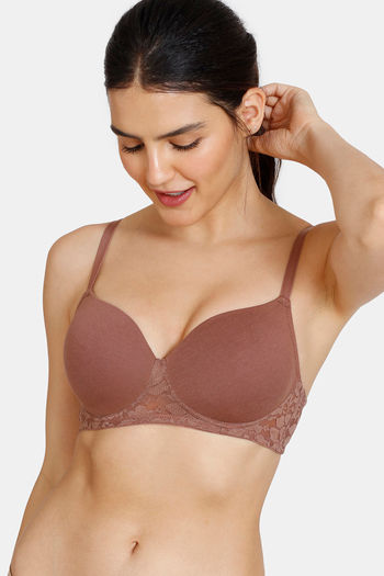 Zivame Padded Non Wired 3/4th Coverage T-Shirt Bra - Nutmeg