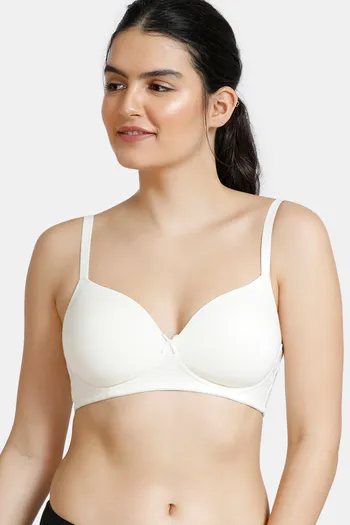 Buy Zivame Beautiful Basics Padded Non Wired 3/4th Coverage T-Shirt Bra -  White at Rs.493 online