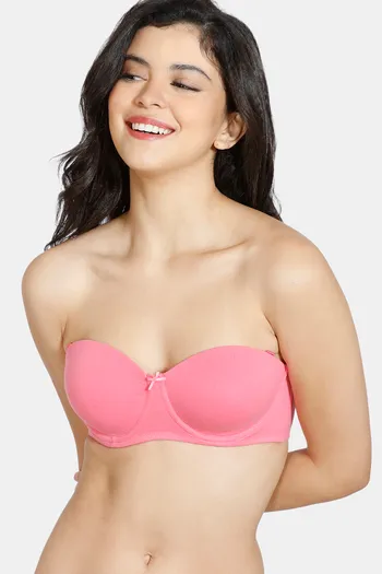 Buy Zivame Padded Wired 3/4th Coverage Strapless Bra - Coral at Rs