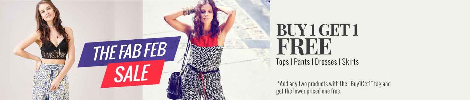 For 1100/-(50% Off) Buy 1 Get 1 Free on Tops, Tees, Pants, Dresses, Skirts & More at Zivame