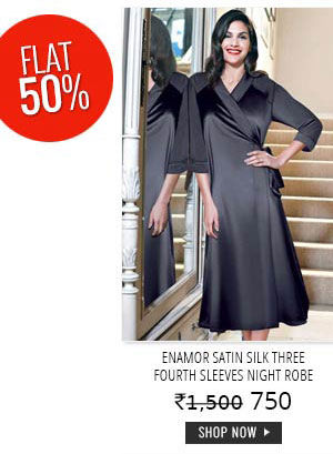 Enamor Satin Silk Three Fourth Sleeves Night Robe.