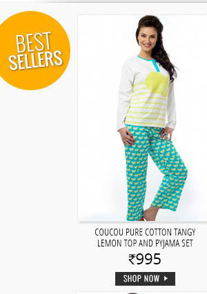 Coucou Pure Cotton Tangy Lemon Top And Pyjama Set.