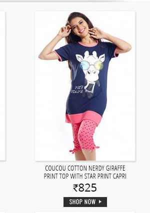 Coucou Cotton Nerdy Giraffe Print Top With Star Print Capri.