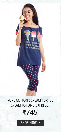 Coucou Pure Cotton Scream For Ice Cream Top And Capri Set.