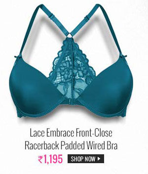 Penny Lace Embrace Front-Close Racerback Padded Wired Bra - Blue.