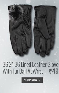 36 24 36 Lined Leather Gloves With Fur Ball At Wrist.