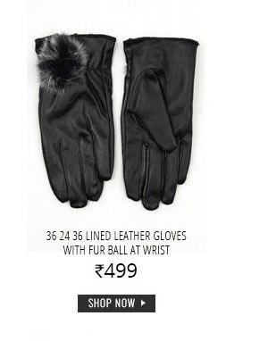 36 24 36 Lined Leather Gloves With Fur Ball At Wrist.