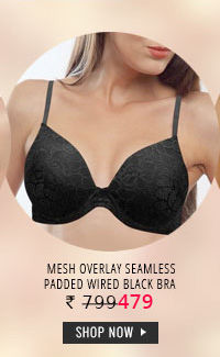 Lovable Mesh Overlay Seamless Padded Wired Black Bra.