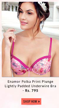 Enamor Polka Print Plunge Lightly Padded Underwire Bra - ParisPolka Print.