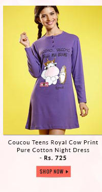 Coucou Teens Royal Cow Print Pure Cotton Night Dress.