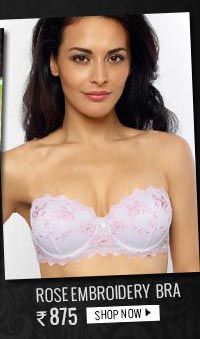 Penny Rose Embroidery Padded Underwired Strapless Bra-White