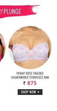 Penny Rose Embroidery Padded Underwired Strapless Bra-White