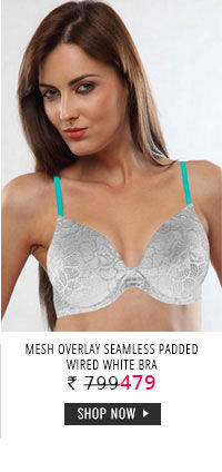 Lovable Mesh Overlay Seamless Padded Wired White Bra