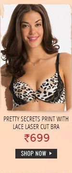 Pretty Secrets Print With Lace Laser Cut Padded Wired Bra
