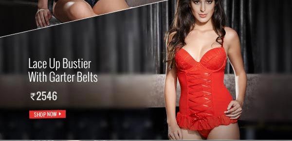 Penny Lace Up Bustier With Garter Belts - Red Hot.