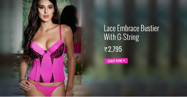 Penny Lace Embrace Bustier With G-String - Lipstick Pink.