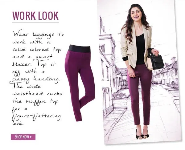 Penny Thick Ponte Wide Waistband Travel Ready Leggings - Wisteria Purple.