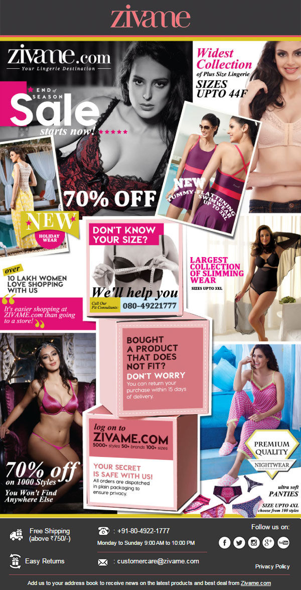 Grab lingerie you have been eyeing all season. Zivame.com, Make It Your Lingerie Destination.