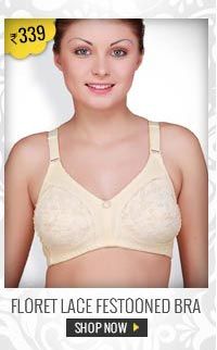 Floret Lace Festooned Non Padded Wirefree Full Coverage Bra.