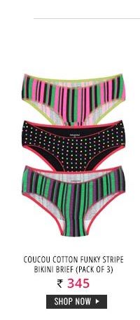 Coucou Stretch Cotton Funky Stripe Bikini Brief (Pack of 3).