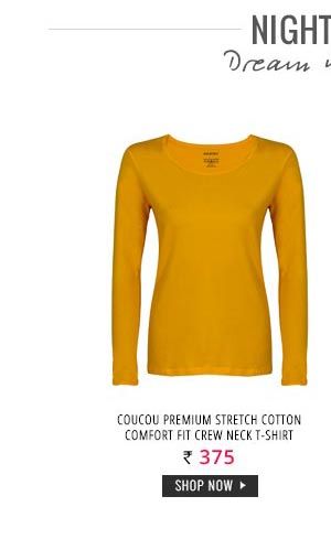 Coucou Premium Stretch Cotton Comfort Fit Crew Neck T-Shirt - Mustard Yellow.