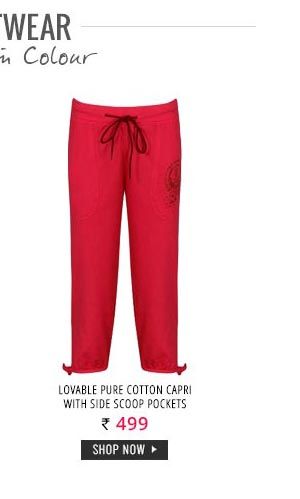 Lovable Pure Cotton Capri with Side Scoop Pockets-Pink.