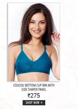 Coucou Double Layered Bottom Cup Green Bra With Side Shaper Panel.