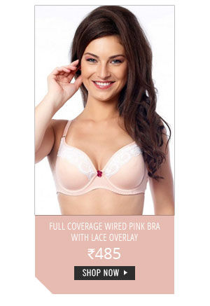 Coucou Comfort Cup Full Coverage Wired Pink Bra with Lace Overlay.