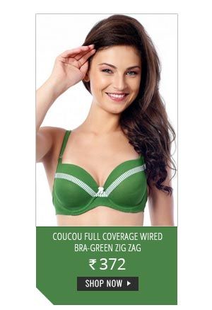 Coucou Comfort Cup Full Coverage Wired Bra-Green Zig Zag.